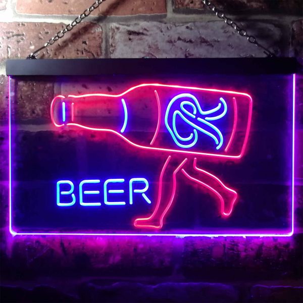 Rainier Beer Walking bottle Dual LED Neon Light Sign